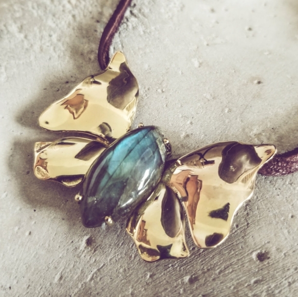 Labradorite brass butterfly pendant necklace … - Picture 2 of 9
